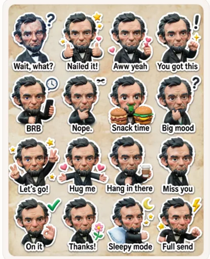 Generated 16-panel meme sticker sheet